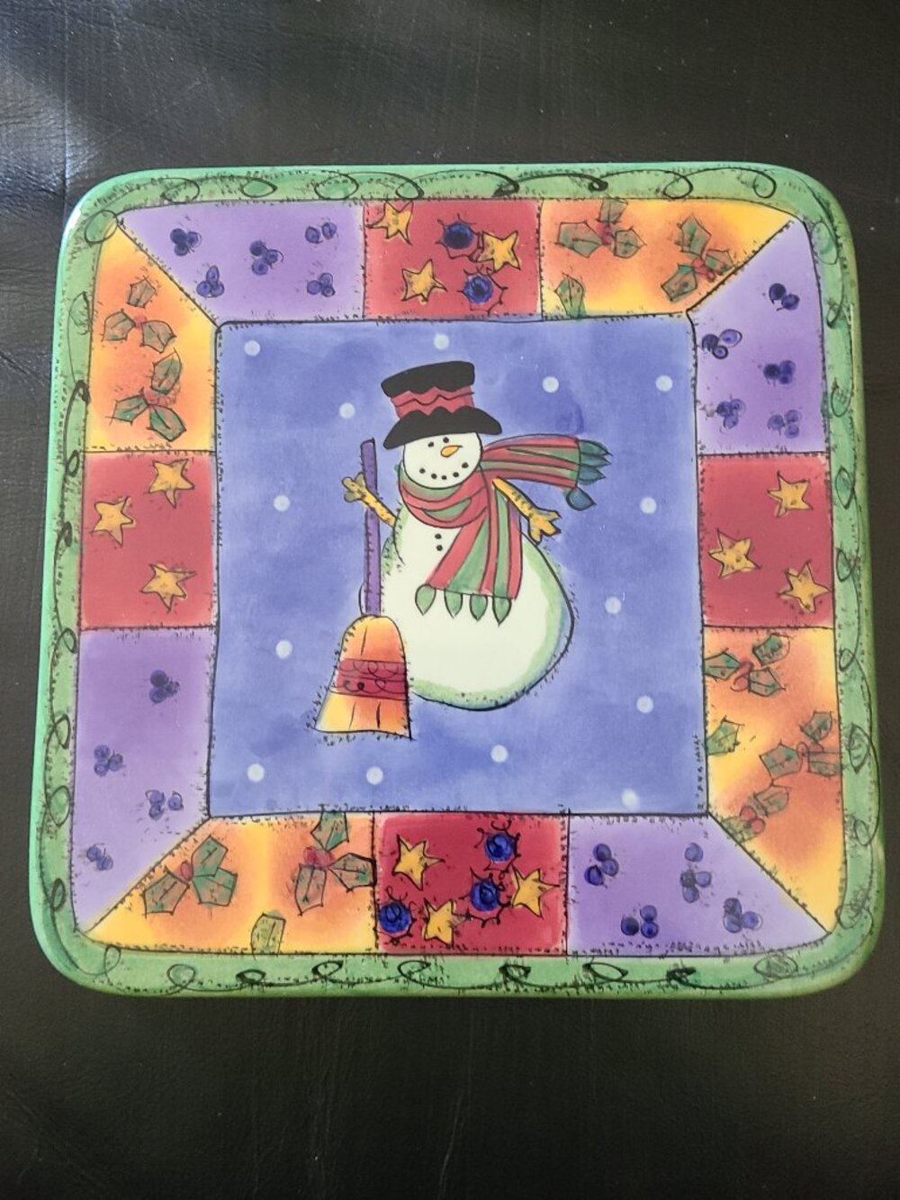 Sweet Shoppe Christmas by Sango Trivet Tray Snowman 8" Square Sue Zipkin